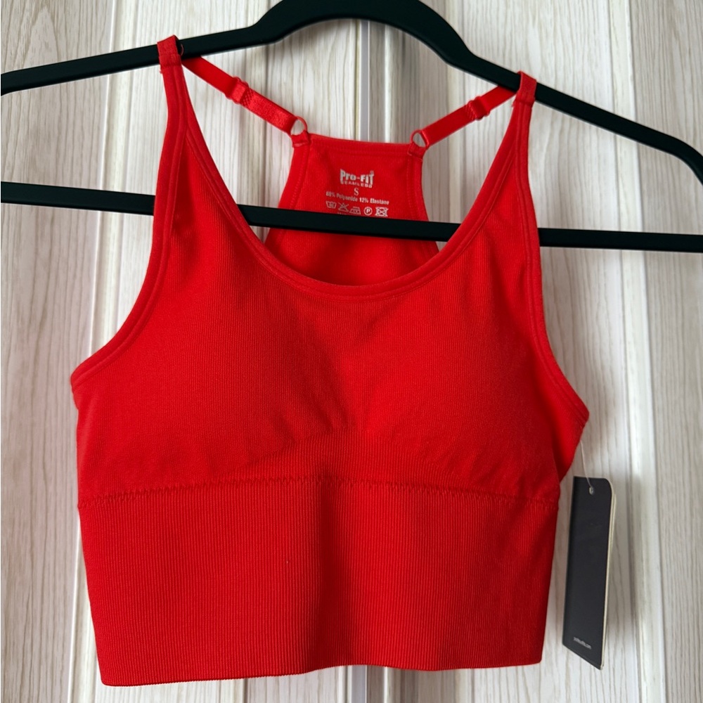 Red Crop Top Adjustable Straps Fitted Seamless Basic Sexy Summer Top S